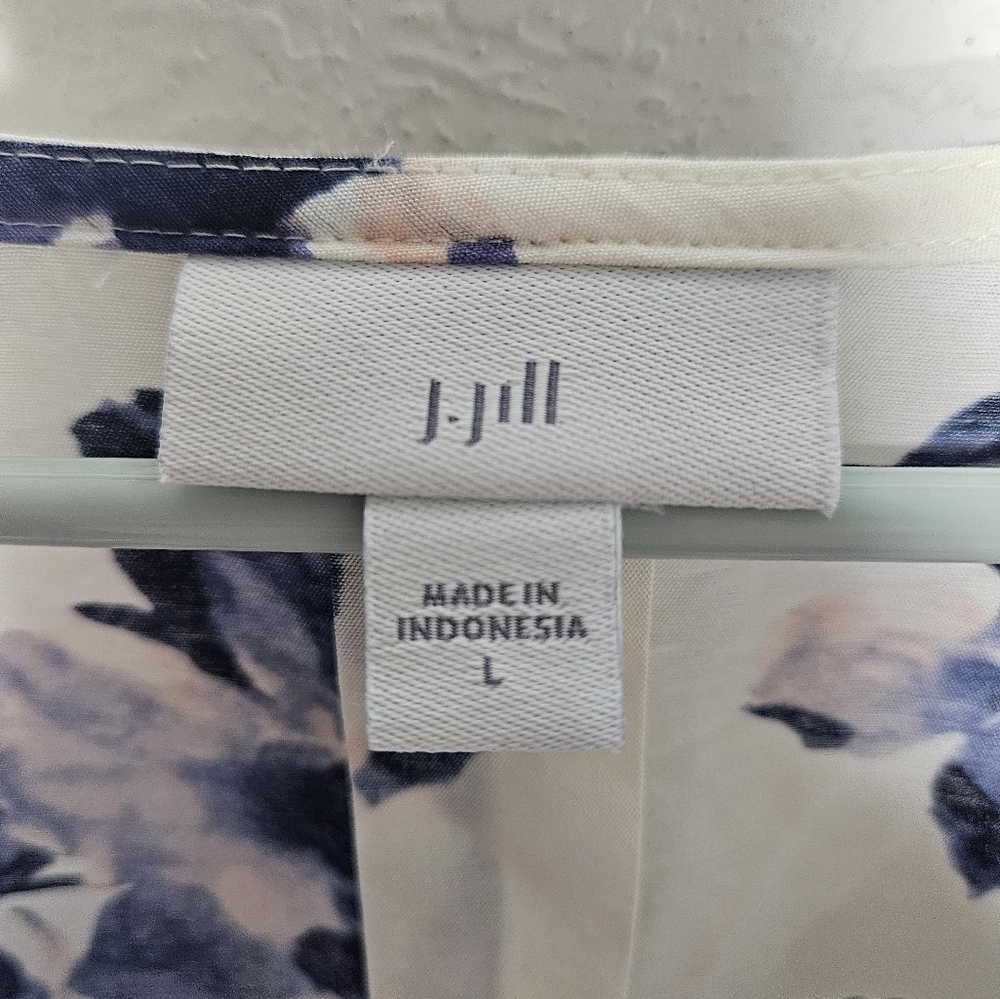 J. Jill Oversize Lagenlook Purple Blue Floral Long Sleeve V-Neck Lightweight Top - Picture 5 of 12
